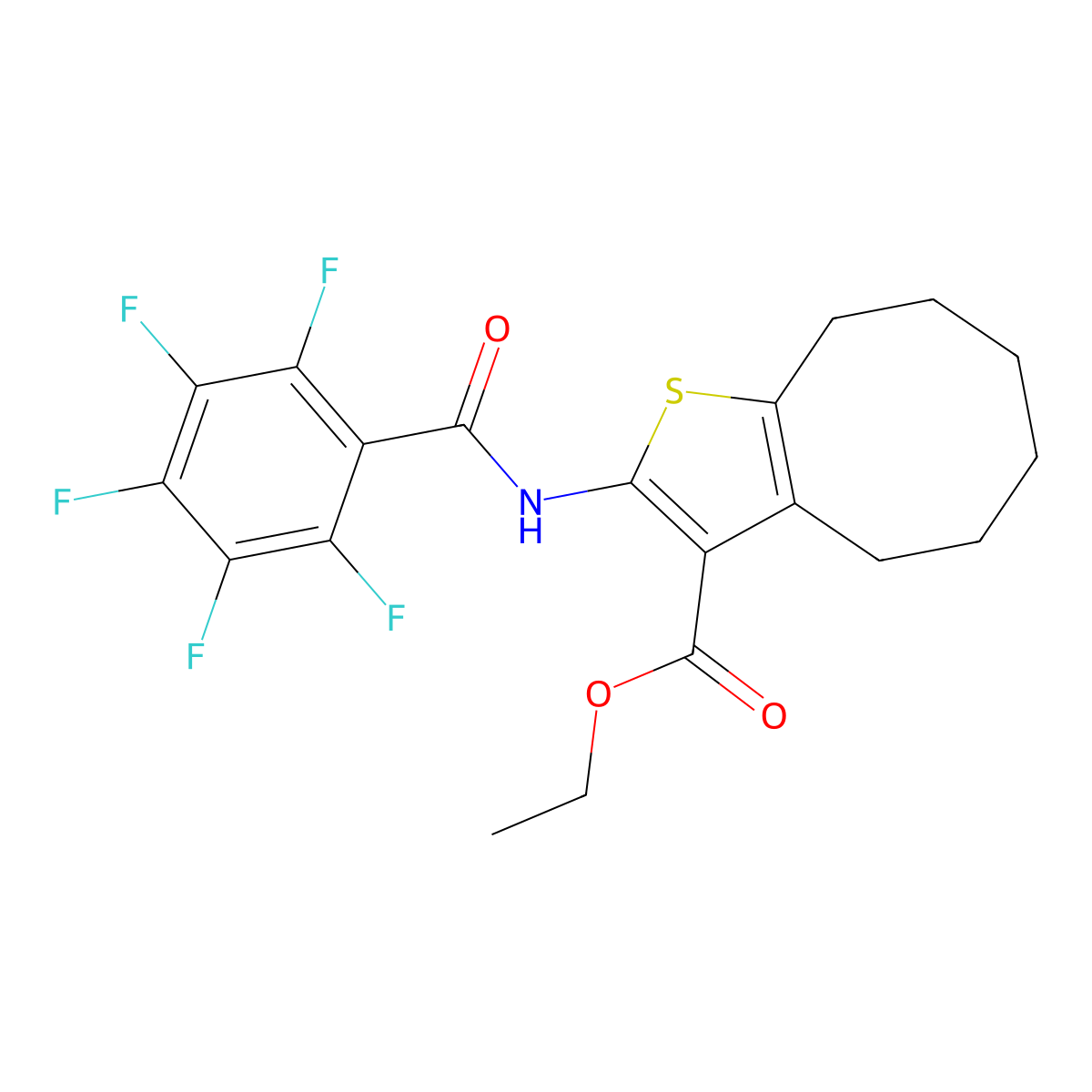 Ethyl 2-[(2,3,4,5,6-pentafluorobenzoyl)amino]-4,5,6,7,8,9-hexahydrocycloocta[b]thiophene-3-carboxylate molecular structure, CAS 540790-09-8
