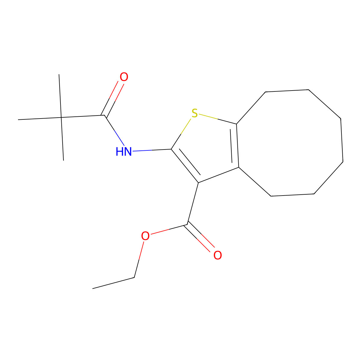 Ethyl 2-[(2,2-dimethylpropanoyl)amino]-4,5,6,7,8,9-hexahydrocycloocta[b]thiophene-3-carboxylate molecular structure, CAS 540790-86-1
