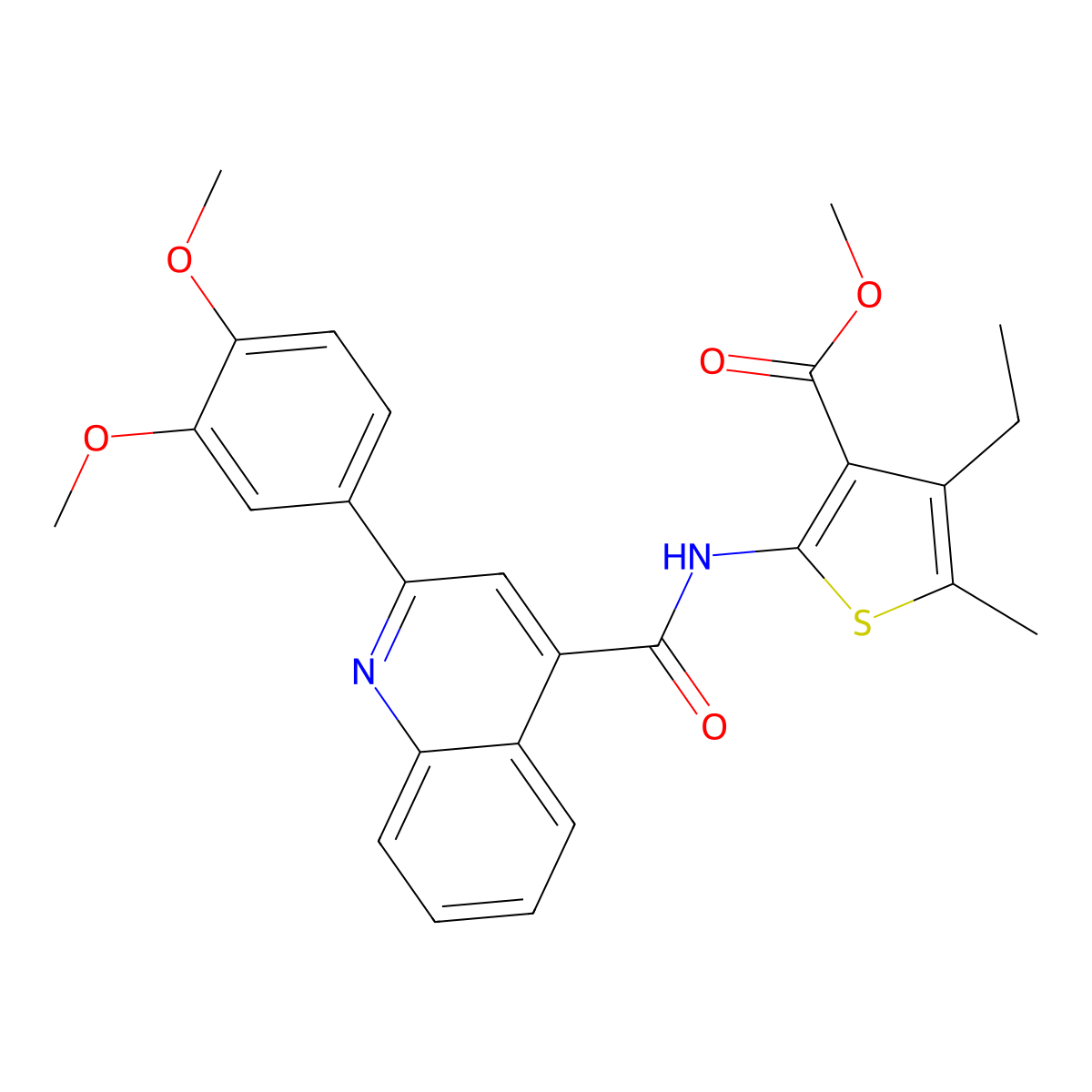 Methyl 2-[[2-(3,4-dimethoxyphenyl)quinoline-4-carbonyl]amino]-4-ethyl-5-methylthiophene-3-carboxylate molecular structure, CAS 540791-03-5