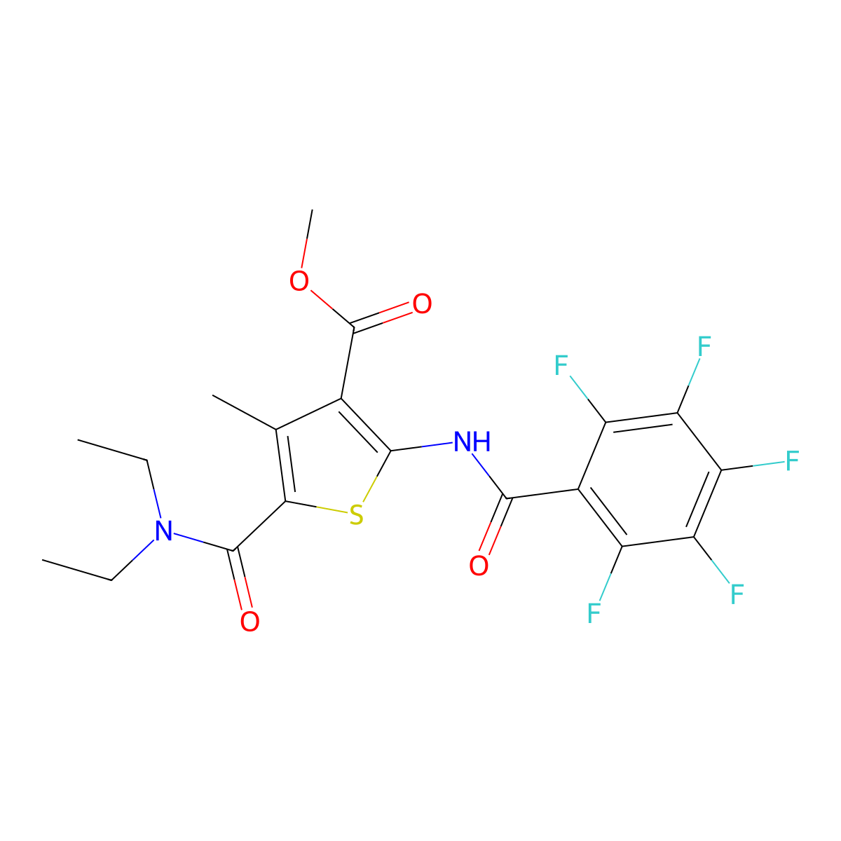 Methyl 5-(diethylcarbamoyl)-4-methyl-2-[(2,3,4,5,6-pentafluorobenzoyl)amino]thiophene-3-carboxylate molecular structure, CAS 540792-01-6