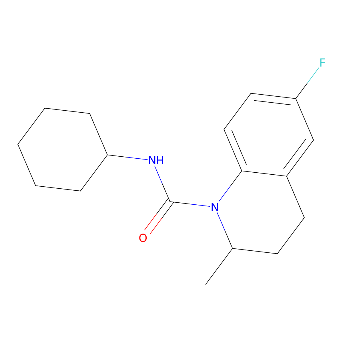 N-cyclohexyl-6-fluoro-2-methyl-3,4-dihydro-2H-quinoline-1-carboxamide molecular structure, CAS 540796-99-4