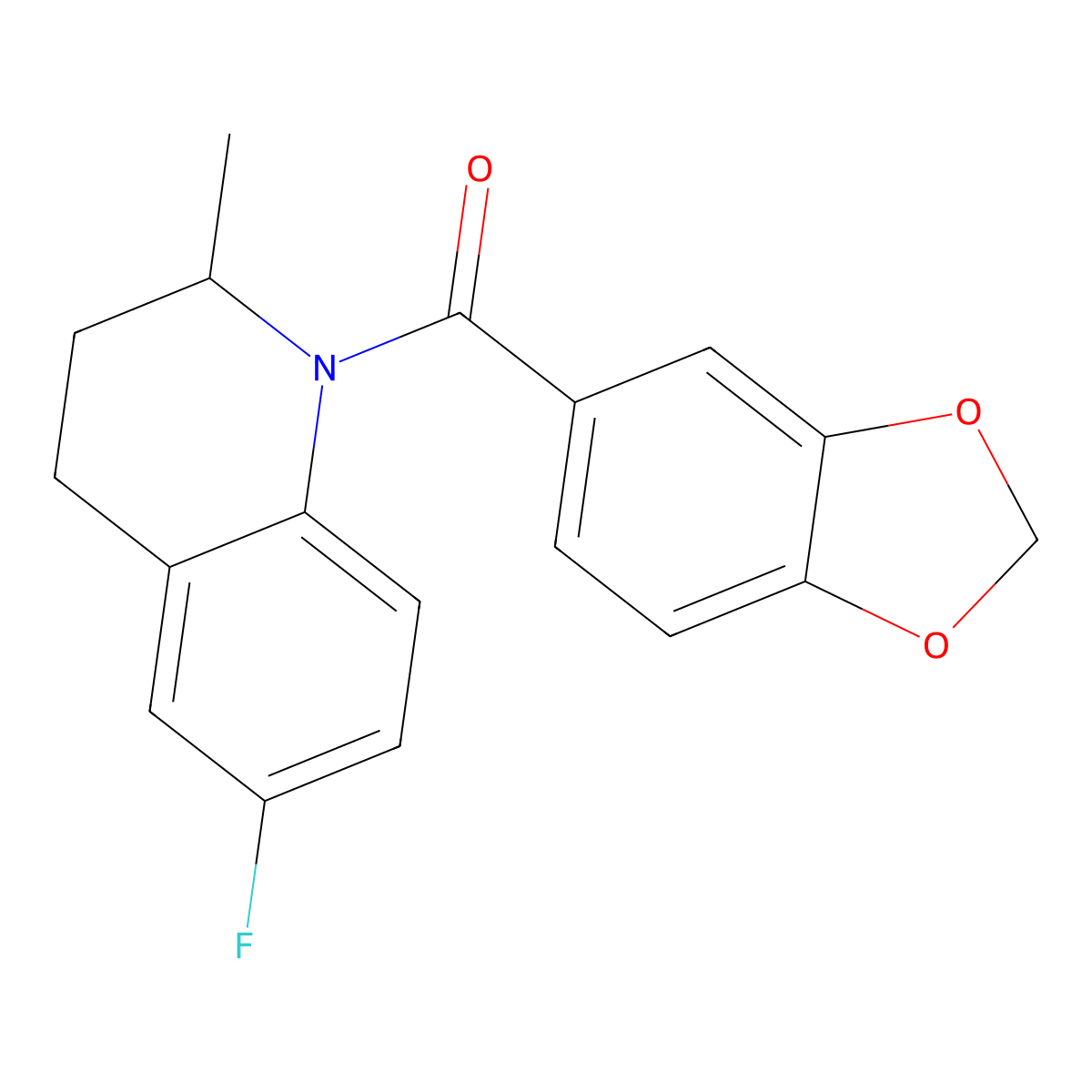 1,3-benzodioxol-5-yl-(6-fluoro-2-methyl-3,4-dihydro-2H-quinolin-1-yl)methanone molecular structure, CAS 540797-49-7