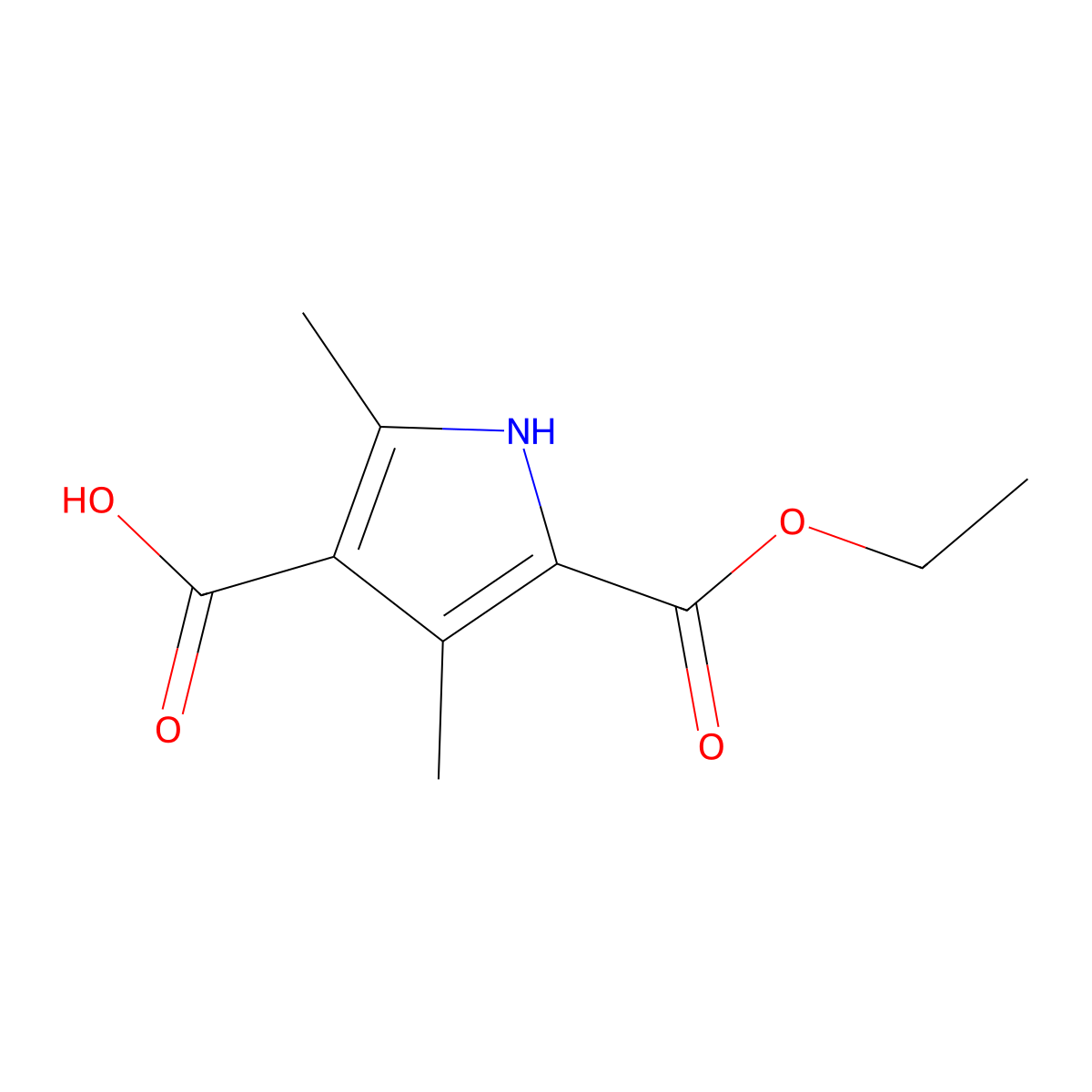 5-(ethoxycarbonyl)-2,4-dimethyl-1H-pyrrole-3-carboxylic acid molecular structure, CAS 5408-10-6