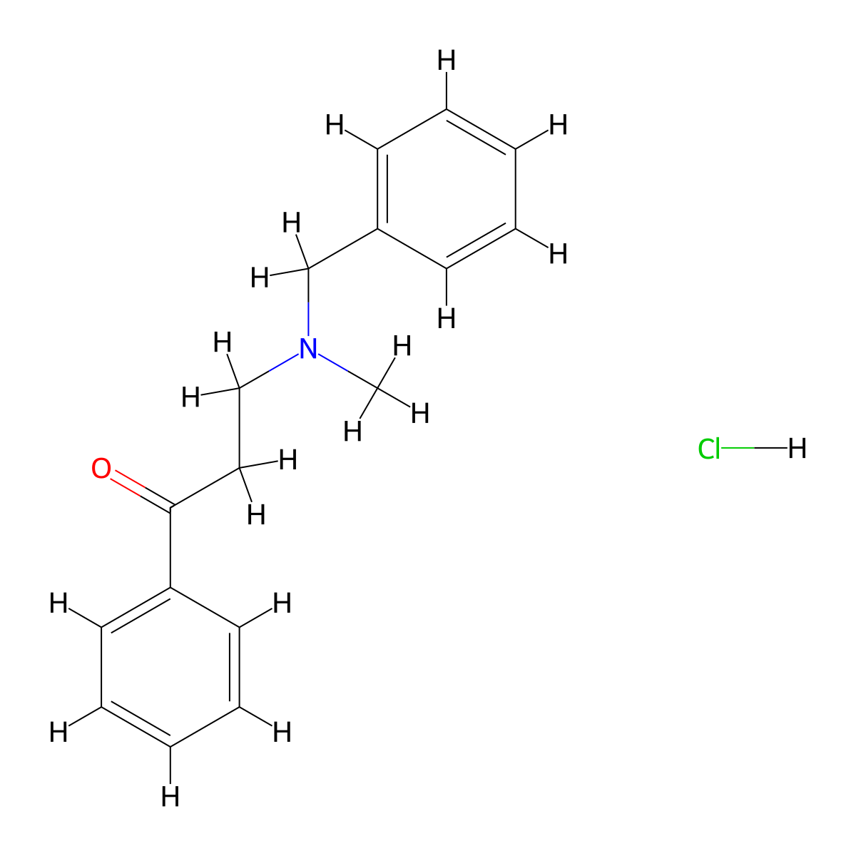 1-Propanone, 3-[methyl(phenylmethyl)amino]-1-phenyl-, hydrochloride (1:1) molecular structure, CAS 5409-62-1