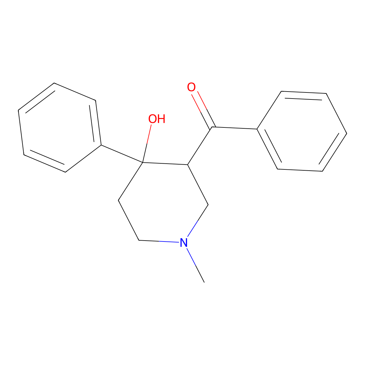 3-Benzoyl-4-hydroxy-1-methyl-4-phenylpiperidine molecular structure, CAS 5409-66-5
