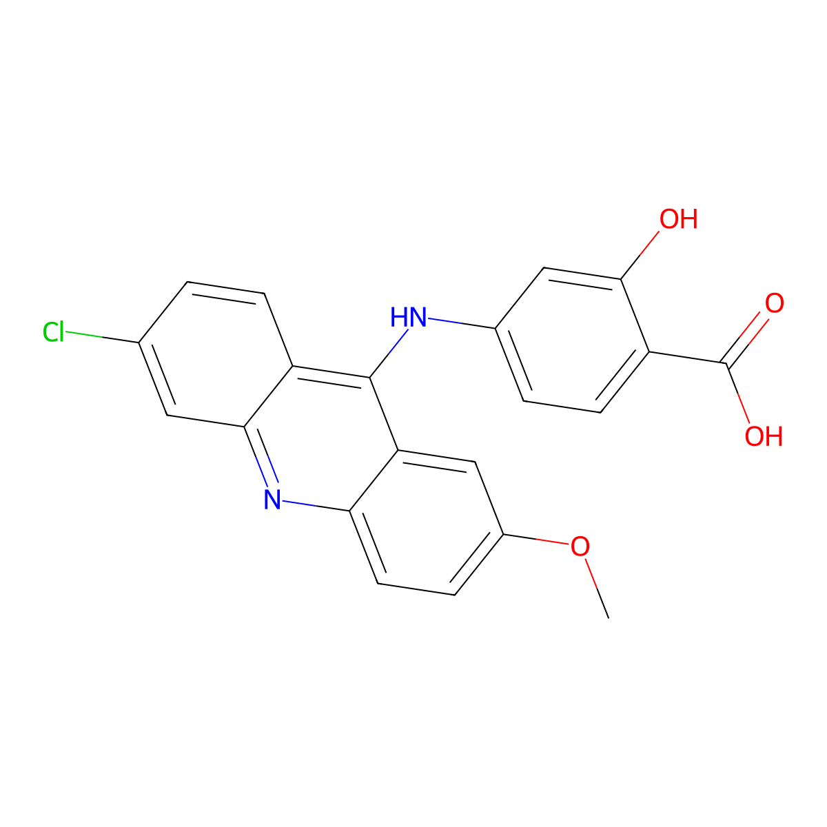 4-((6-Chloro-2-methoxy-9-acridinyl)amino)-2-hydroxybenzoic acid molecular structure, CAS 5409-68-7