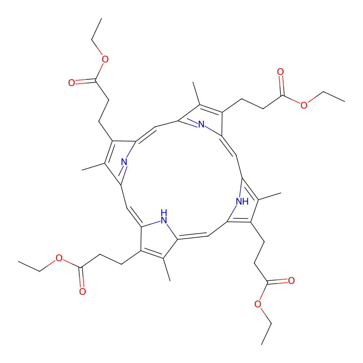 Tetraethyl 2,7,12,17-tetramethyl-21H,23H-porphine-3,8,13,18-tetrapropionate molecular structure, CAS 54090-83-4