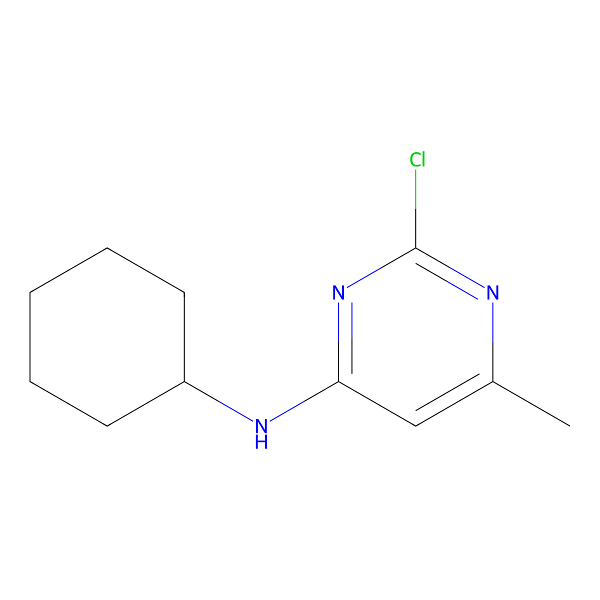 2-chloro-N-cyclohexyl-6-methylpyrimidin-4-amine molecular structure, CAS 54093-09-3