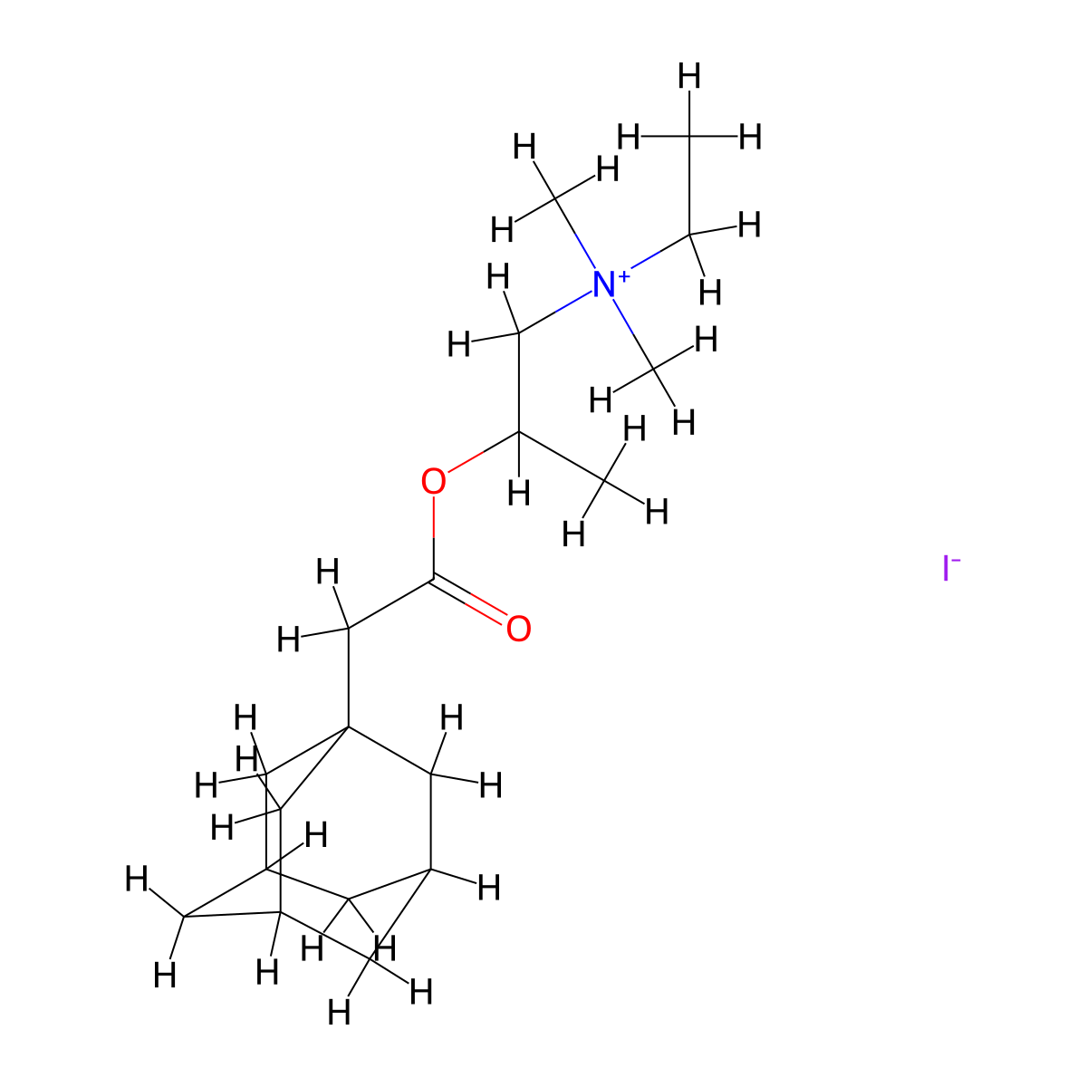 Ammonium, (2-hydroxypropyl)dimethylethyl-, iodide, 1-adamantaneacetate molecular structure, CAS 54099-12-6