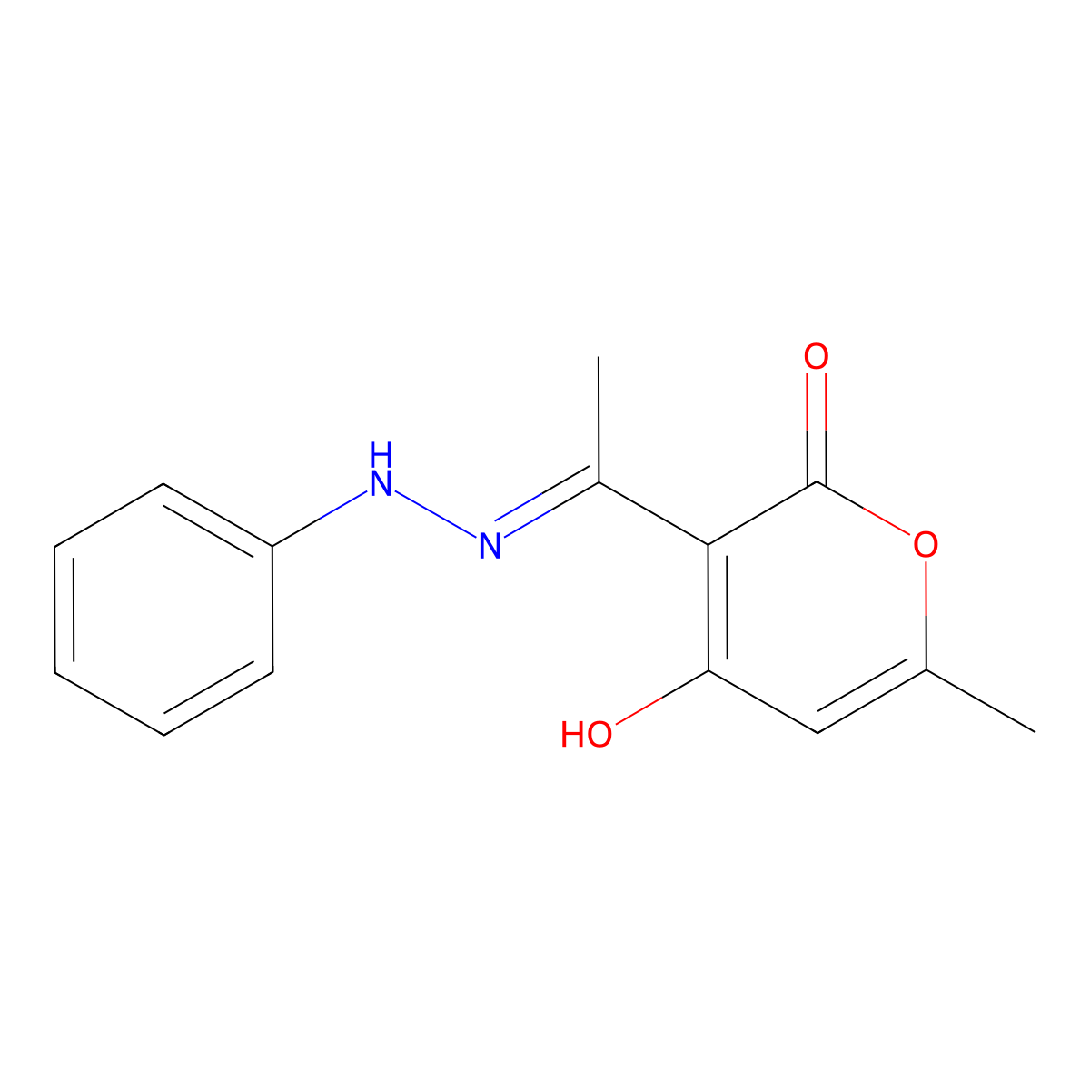 4-hydroxy-6-methyl-3-[(1E)-1-(2-phenylhydrazin-1-ylidene)ethyl]-2H-pyran-2-one molecular structure, CAS 54107-17-4