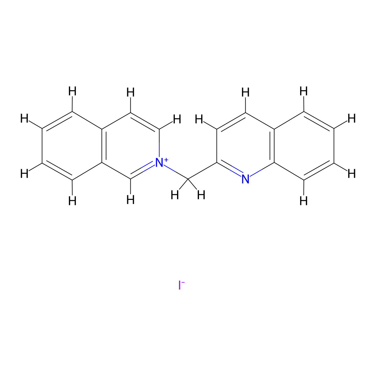 2-[(Quinolin-2-yl)methyl]isoquinolin-2-ium iodide molecular structure, CAS 5411-83-6