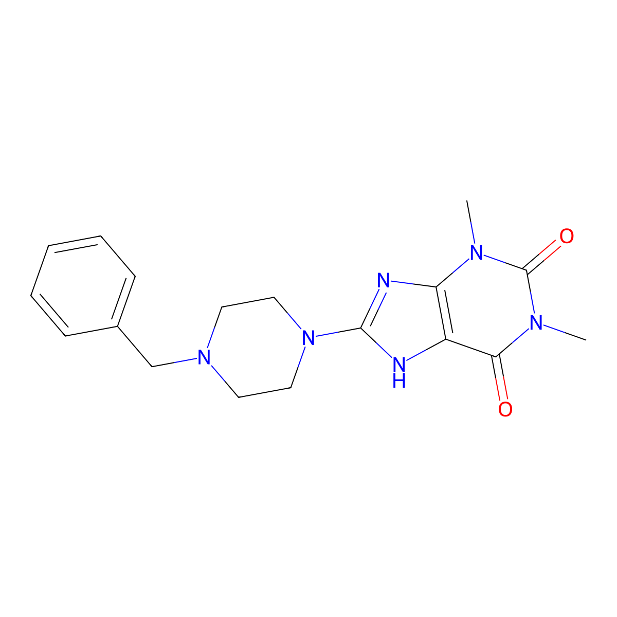 8-(4-benzylpiperazin-1-yl)-1,3-dimethyl-1H-purine-2,6(3H,7H)-dione molecular structure, CAS 54119-58-3