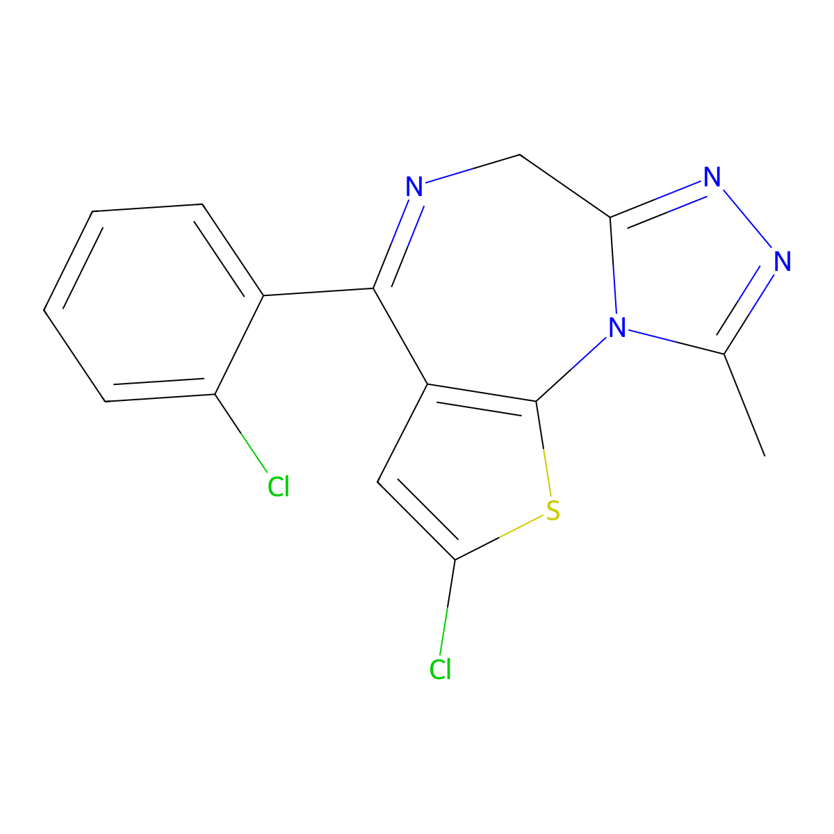 6H-Thieno(3,2-f)(1,2,4)triazolo(4,3-a)(1,4)diazepine, 2-chloro-4-(2-chlorophenyl)-9-methyl- molecular structure, CAS 54123-06-7