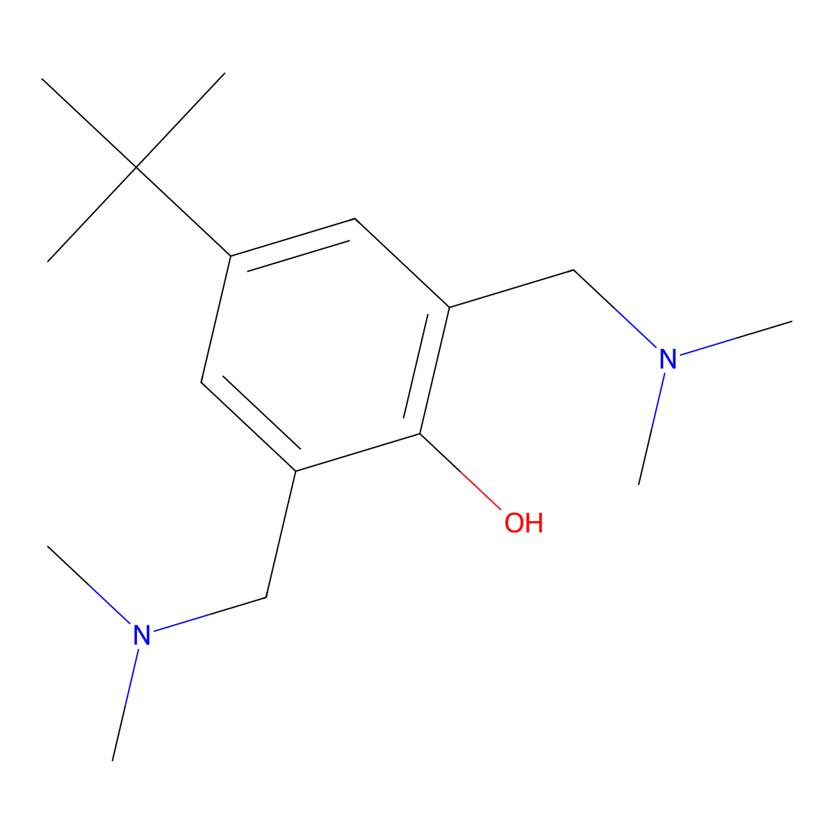 4-Tert-butyl-2,6-bis((dimethylamino)methyl)phenol molecular structure, CAS 5414-79-9