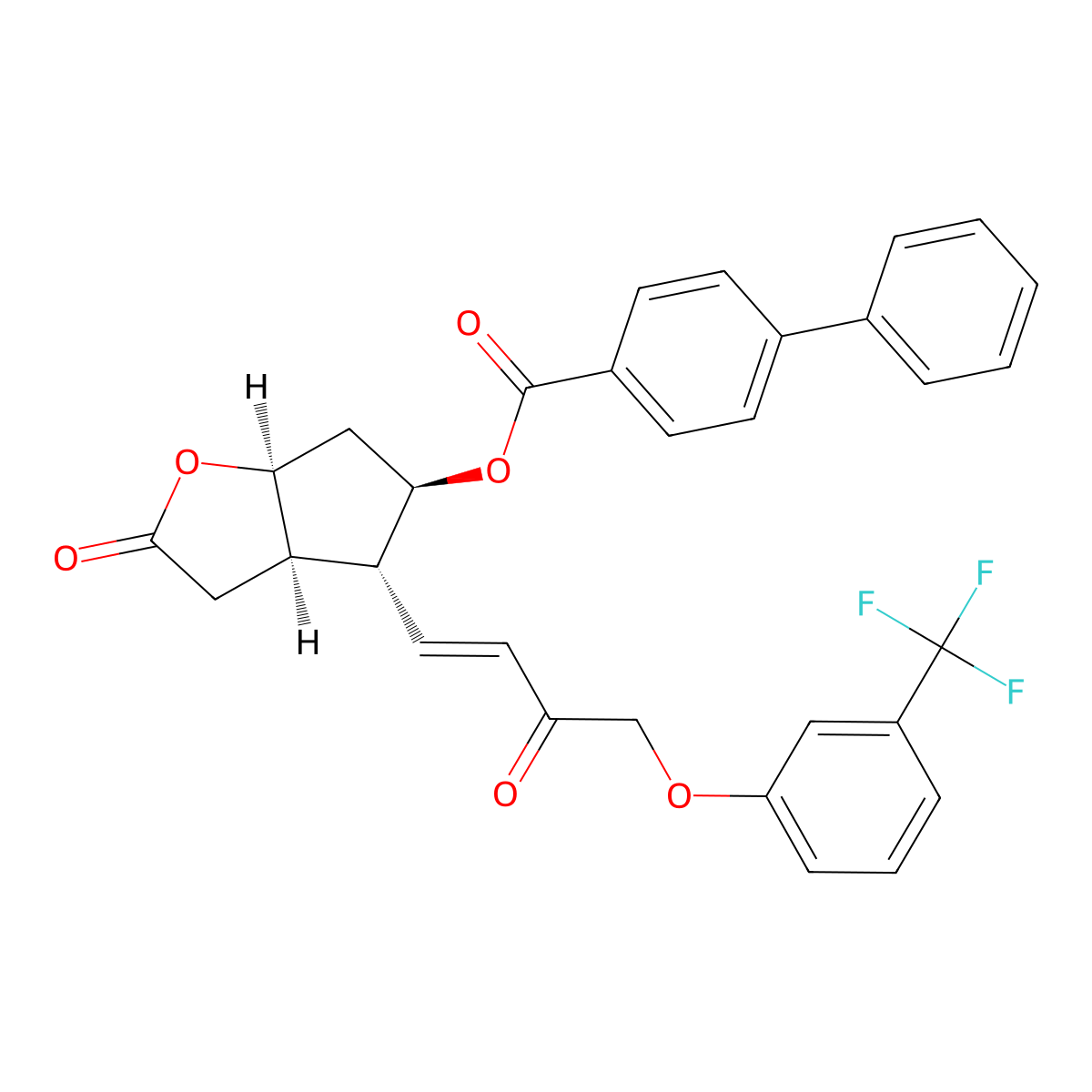 [1,1'-Biphenyl]-4-carboxylic acid (3aR,4R,5R,6aS)-hexahydro-2-oxo-4-[(1E)-3-oxo-4-[3-(trifluoromethyl)phenoxy]-1-buten-1-yl]-2H-cyclopenta[b]furan-5-yl ester molecular structure, CAS 54142-64-2