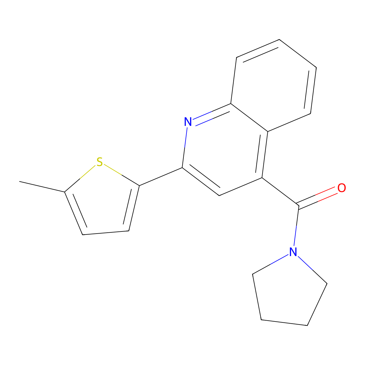 [2-(5-Methyl-2-thiophenyl)-4-quinolinyl]-(1-pyrrolidinyl)methanone molecular structure, CAS 541515-56-4
