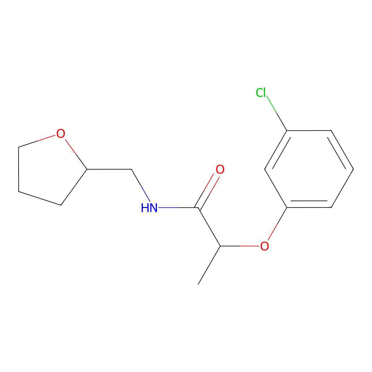 2-(3-chlorophenoxy)-N-(oxolan-2-ylmethyl)propanamide molecular structure, CAS 541516-25-0