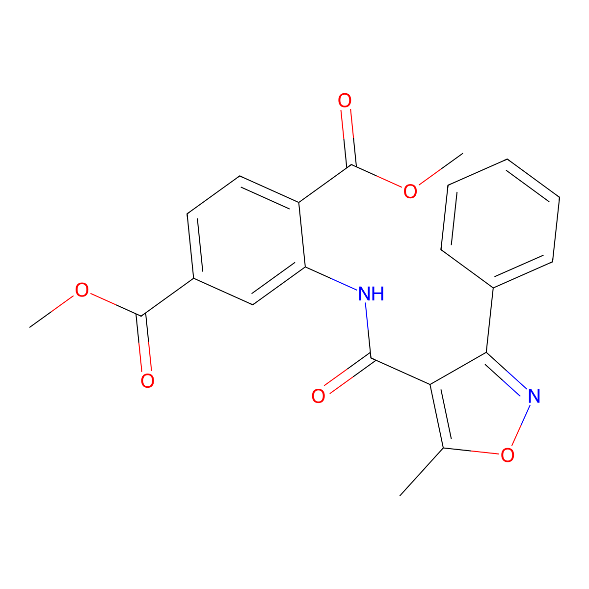 Dimethyl 2-{[(5-methyl-3-phenyl-1,2-oxazol-4-yl)carbonyl]amino}benzene-1,4-dicarboxylate molecular structure, CAS 541518-10-9