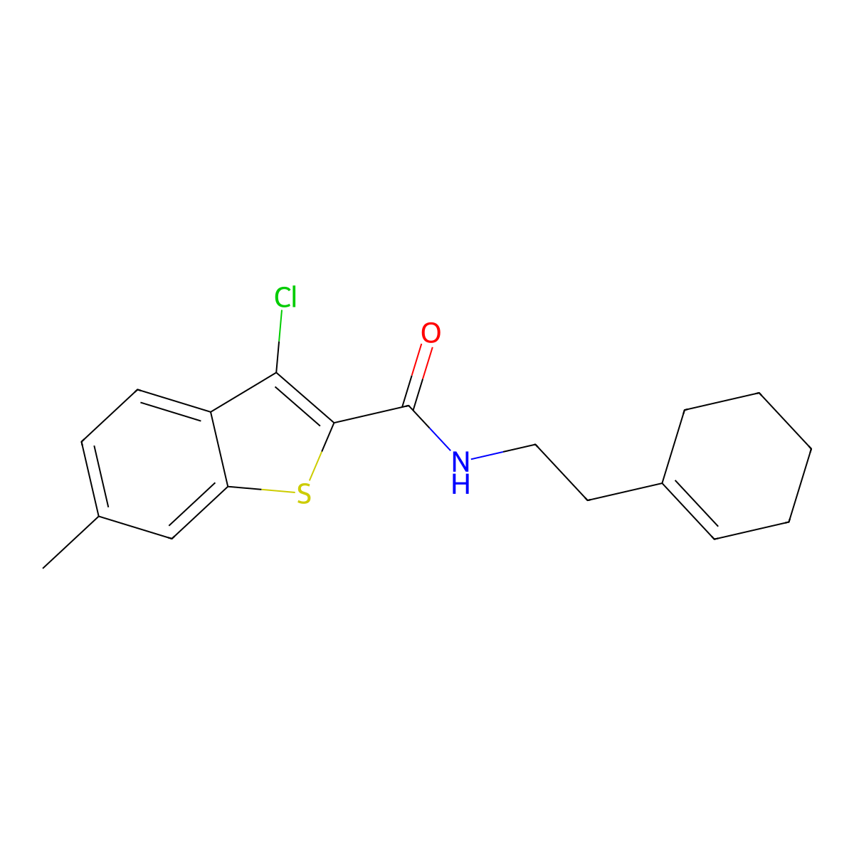3-chloro-N-[2-(cyclohexen-1-yl)ethyl]-6-methyl-1-benzothiophene-2-carboxamide molecular structure, CAS 541518-12-1