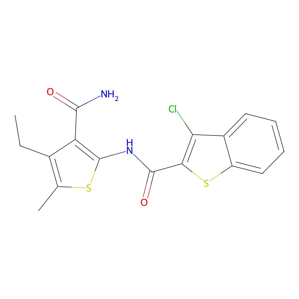 N-(3-carbamoyl-4-ethyl-5-methylthiophen-2-yl)-3-chloro-1-benzothiophene-2-carboxamide molecular structure, CAS 541525-44-4