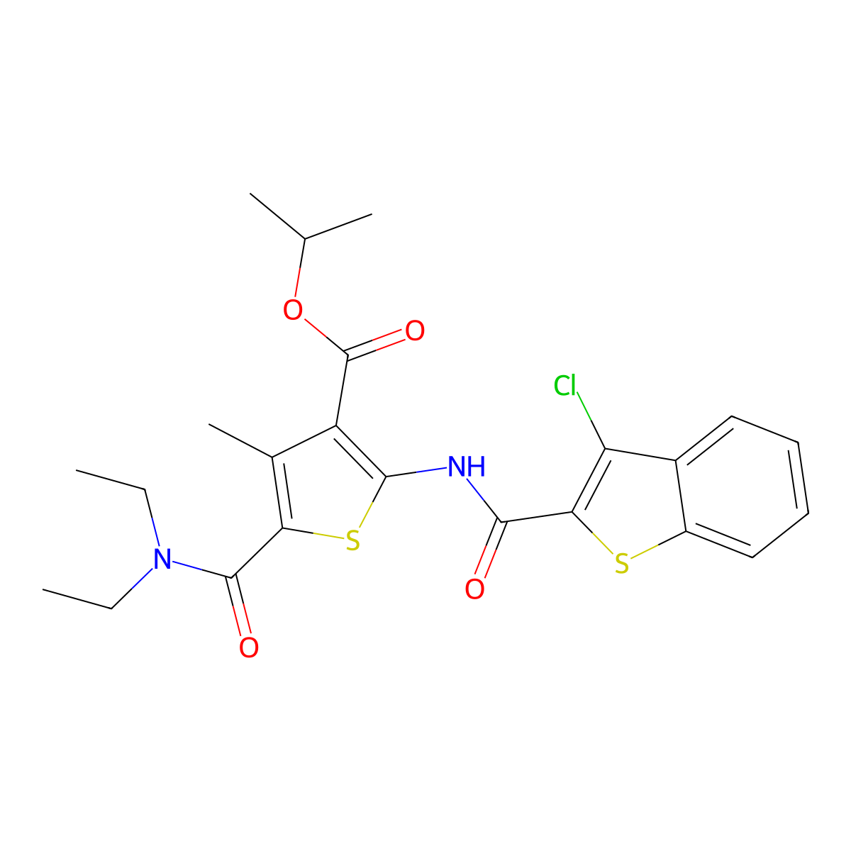 Isopropyl 2-{[(3-chloro-1-benzothien-2-yl)carbonyl]amino}-5-[(diethylamino)carbonyl]-4-methyl-3-thiophenecarboxylate molecular structure, CAS 541529-48-0