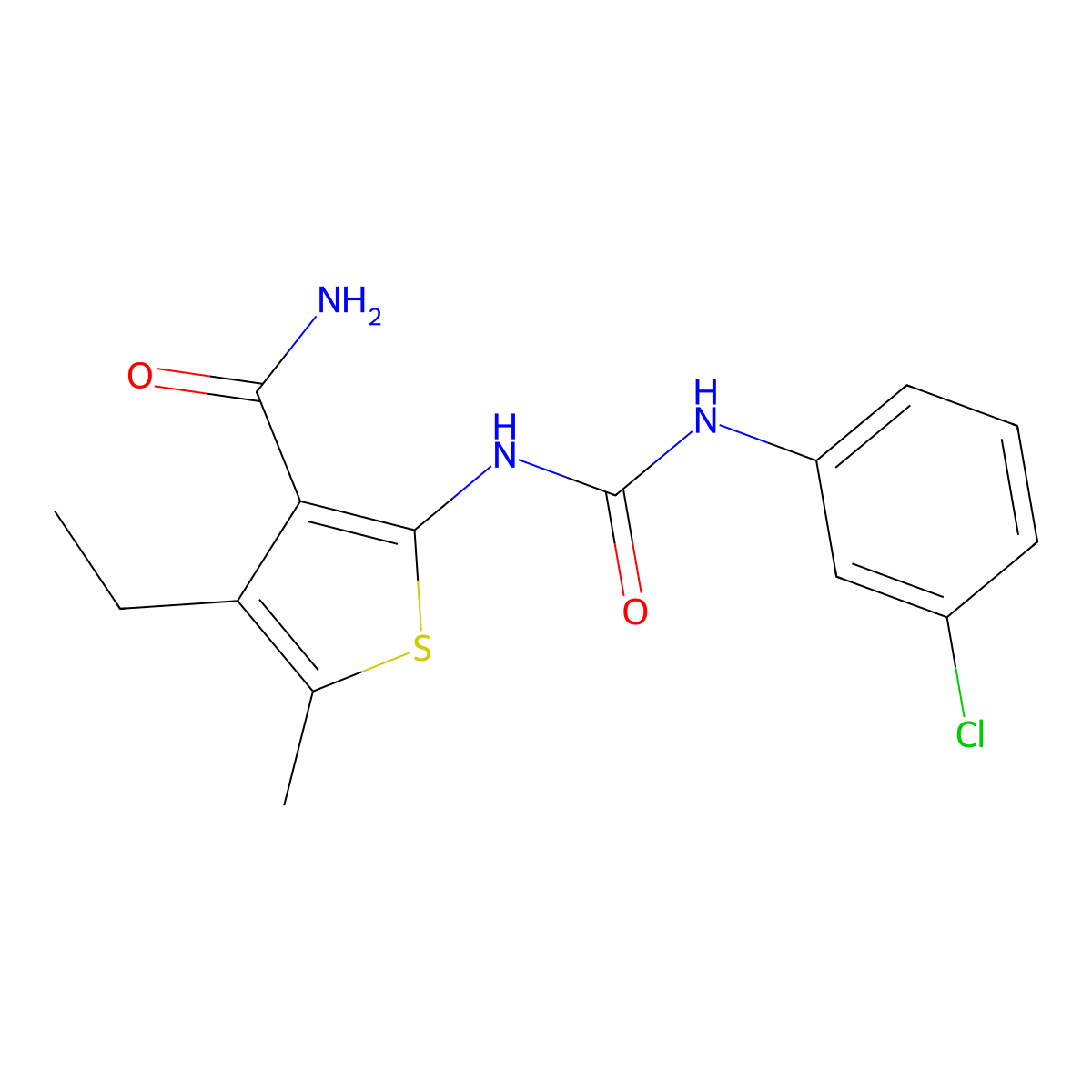 2-[(3-Chlorophenyl)carbamoylamino]-4-ethyl-5-methylthiophene-3-carboxamide molecular structure, CAS 541529-91-3