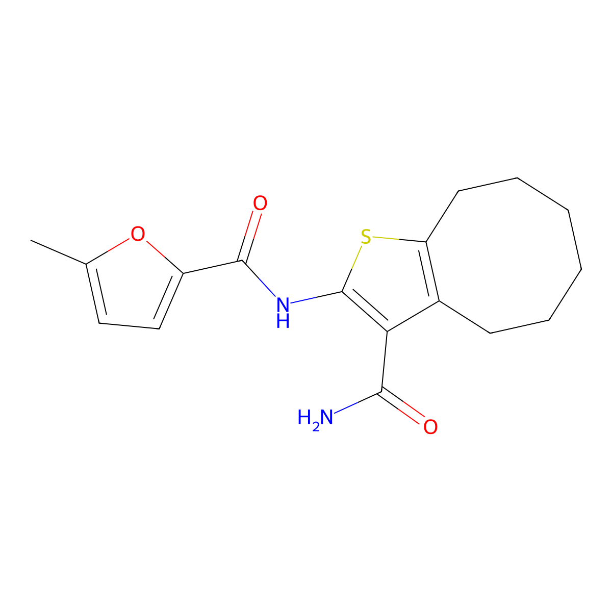 N-(3-carbamoyl-4,5,6,7,8,9-hexahydrocycloocta[b]thiophen-2-yl)-5-methylfuran-2-carboxamide molecular structure, CAS 541531-22-0