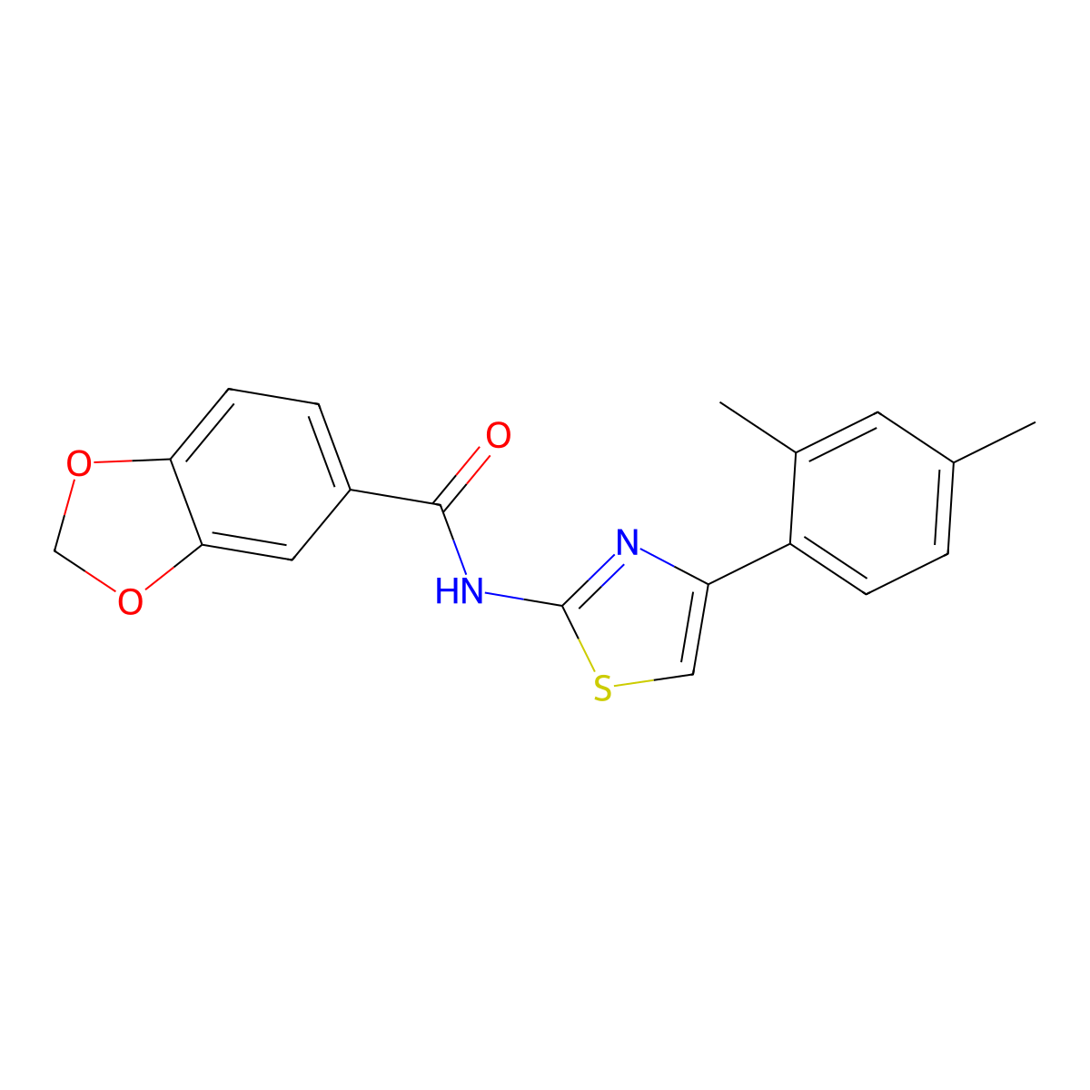 N-[4-(2,4-dimethylphenyl)-1,3-thiazol-2-yl]-1,3-benzodioxole-5-carboxamide molecular structure, CAS 541536-90-7