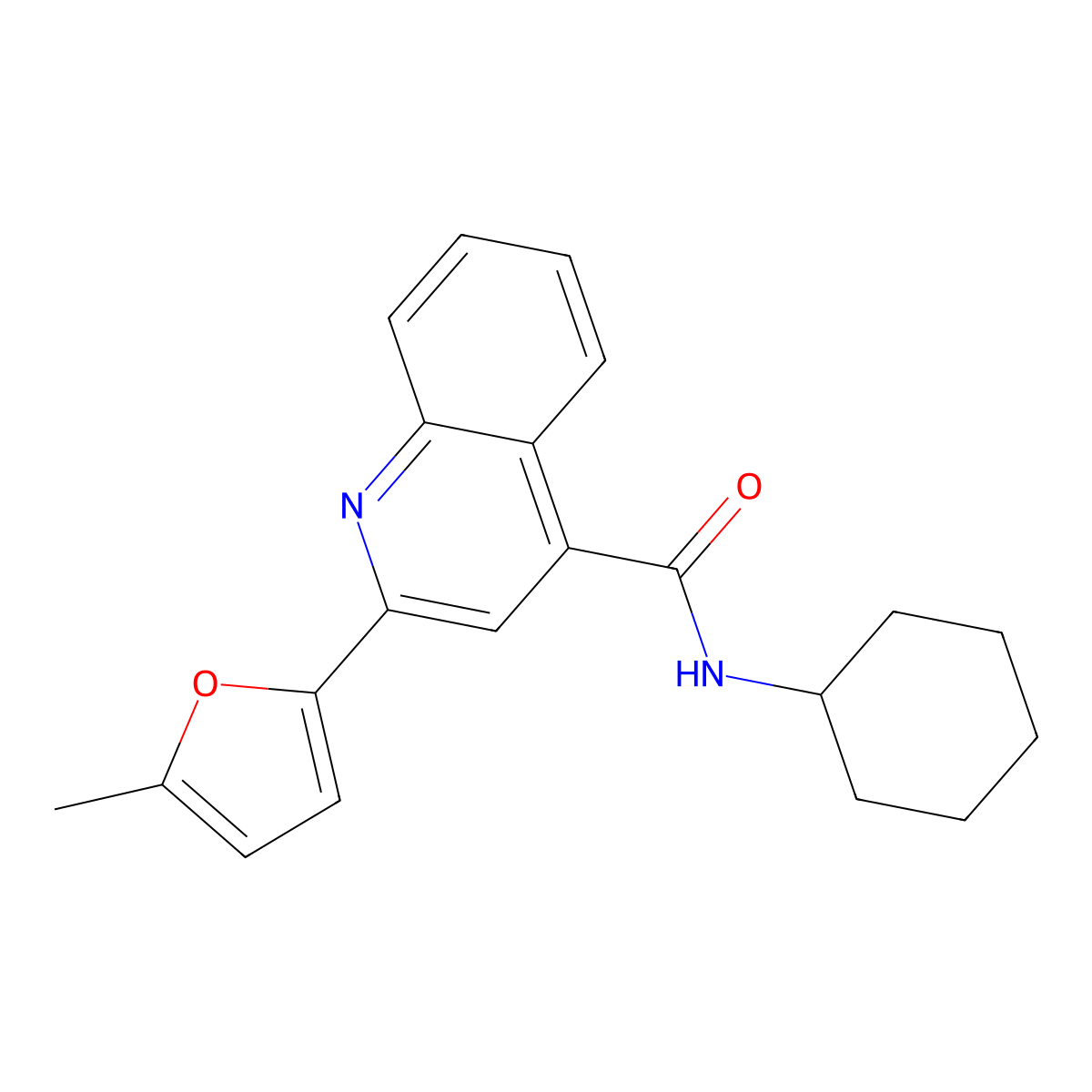 N-cyclohexyl-2-(5-methylfuran-2-yl)quinoline-4-carboxamide molecular structure, CAS 541538-38-9