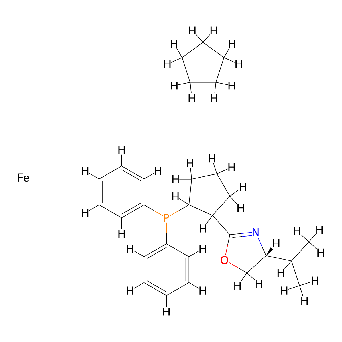 (R,Sp)-[2-(4'-i-Propyloxazolin-2'-yl)ferrocenyl]diphenylphosphine molecular structure, CAS 541540-70-9