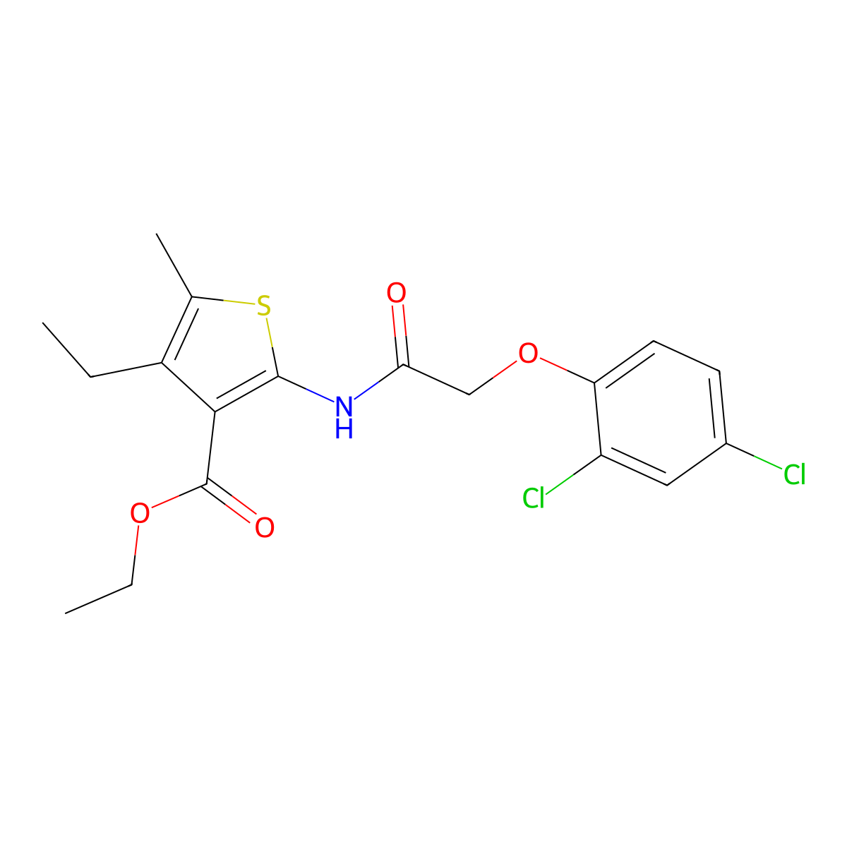 Ethyl 2-[[2-(2,4-dichlorophenoxy)acetyl]amino]-4-ethyl-5-methylthiophene-3-carboxylate molecular structure, CAS 541542-23-8