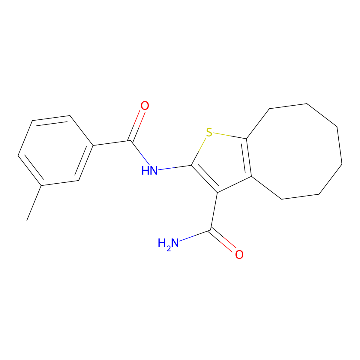 2-[(3-Methylbenzoyl)amino]-4,5,6,7,8,9-hexahydrocycloocta[b]thiophene-3-carboxamide molecular structure, CAS 541542-67-0