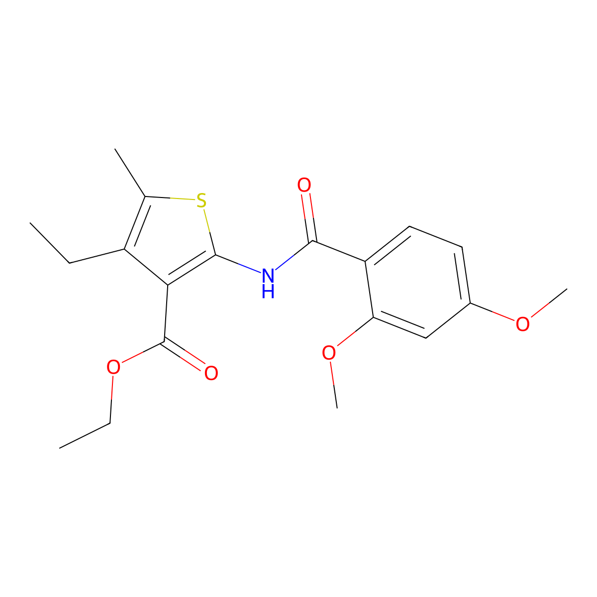 Ethyl 2-[(2,4-dimethoxybenzoyl)amino]-4-ethyl-5-methyl-3-thiophenecarboxylate molecular structure, CAS 541542-82-9