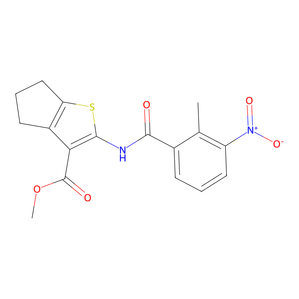methyl 2-({3-nitro-2-methylbenzoyl}amino)-5,6-dihydro-4H-cyclopenta[b]thiophene-3-carboxylate molecular structure, CAS 541544-66-5
