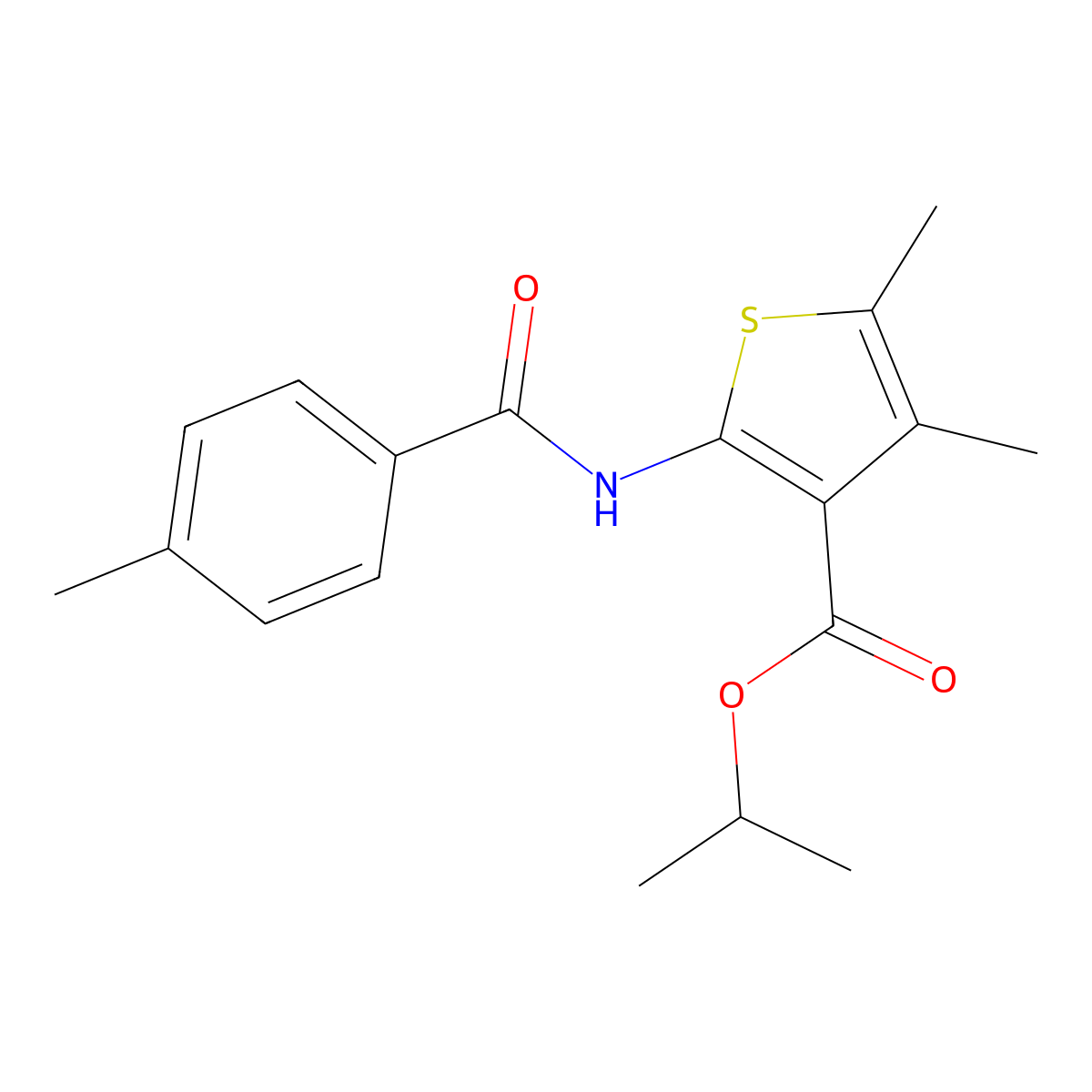 Isopropyl 4,5-dimethyl-2-[(4-methylbenzoyl)amino]-3-thiophenecarboxylate molecular structure, CAS 541544-77-8