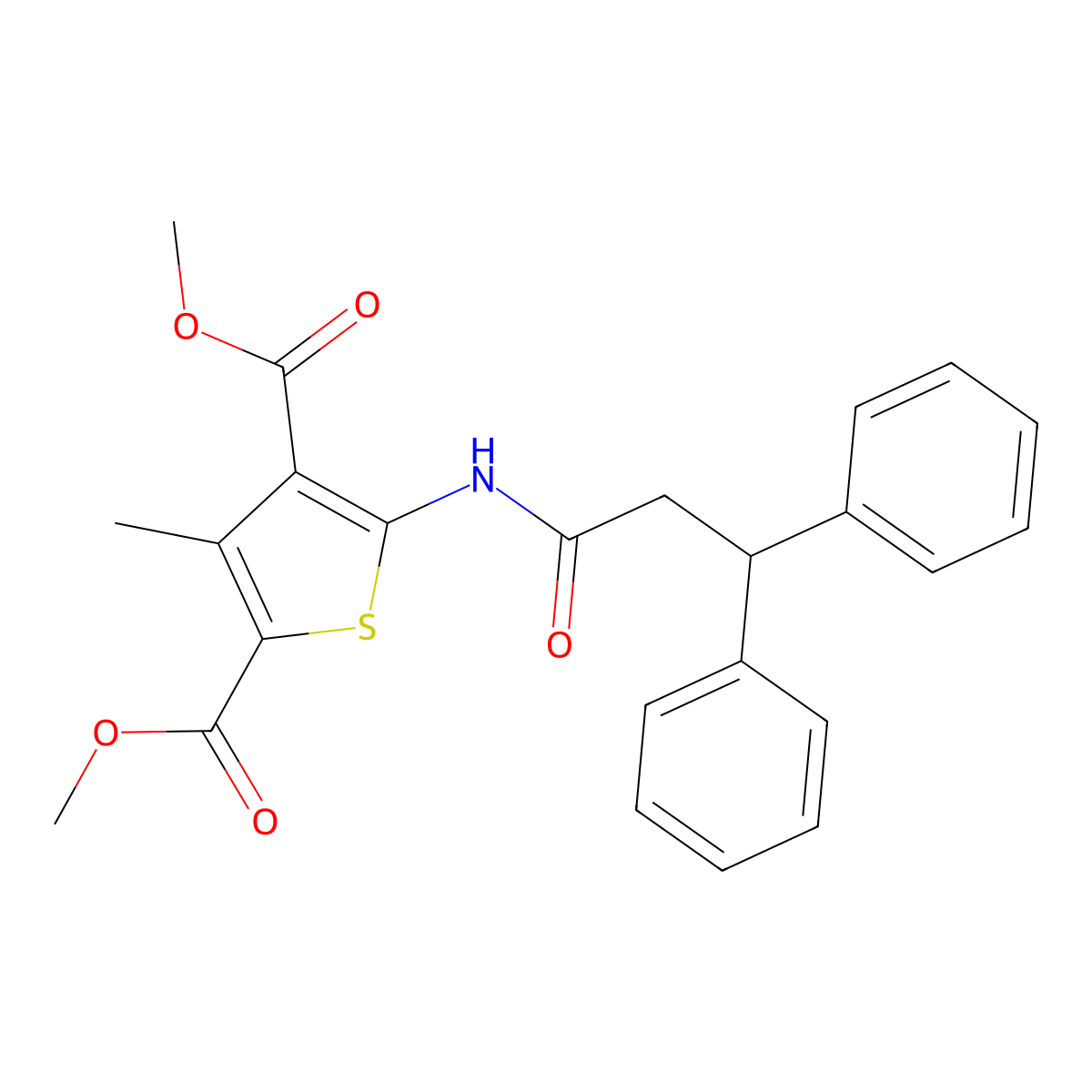 Dimethyl 5-(3,3-diphenylpropanoylamino)-3-methylthiophene-2,4-dicarboxylate molecular structure, CAS 541545-32-8