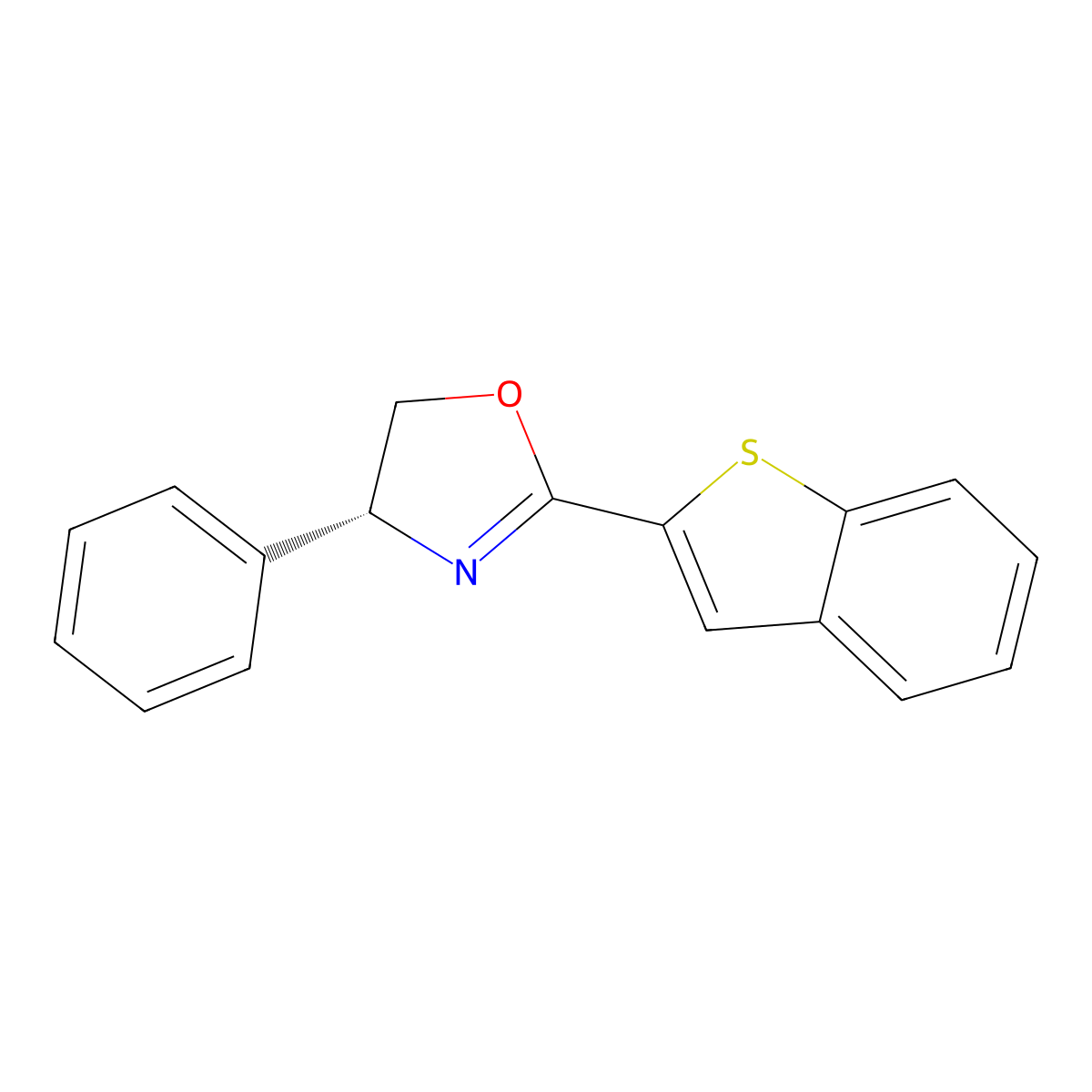 (R)-2-(Benzo[b]thiophen-2-yl)-4-phenyl-4,5-dihydrooxazole molecular structure, CAS 541549-95-5