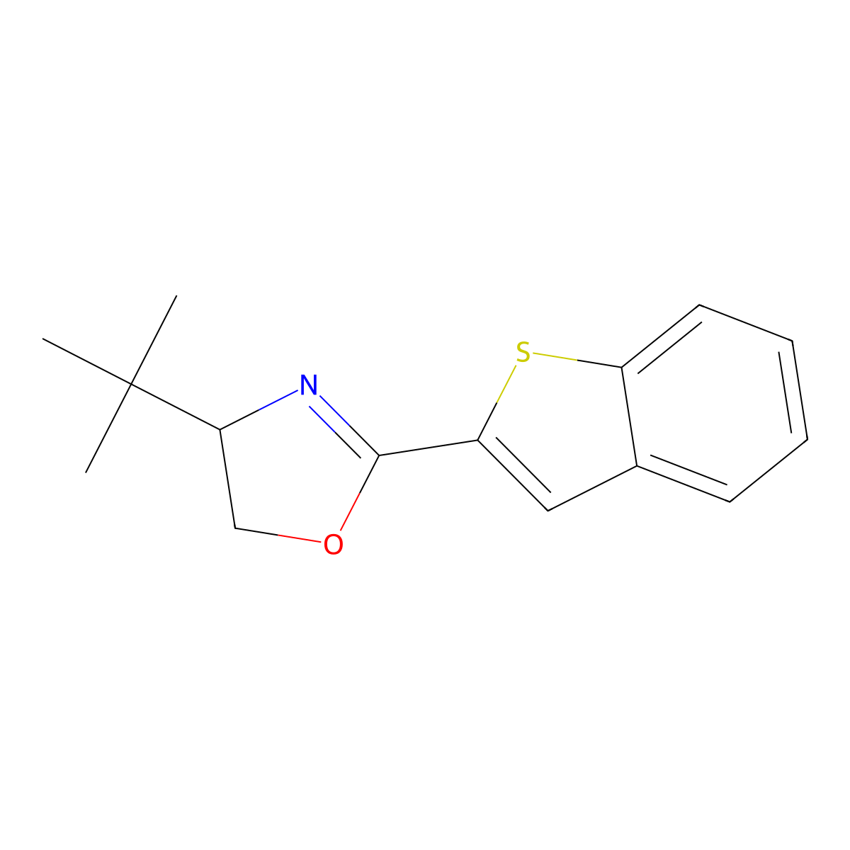 (S)-2-(Benzo[b]thiophen-2-yl)-4-(tert-butyl)-4,5-dihydrooxazole molecular structure, CAS 541549-96-6