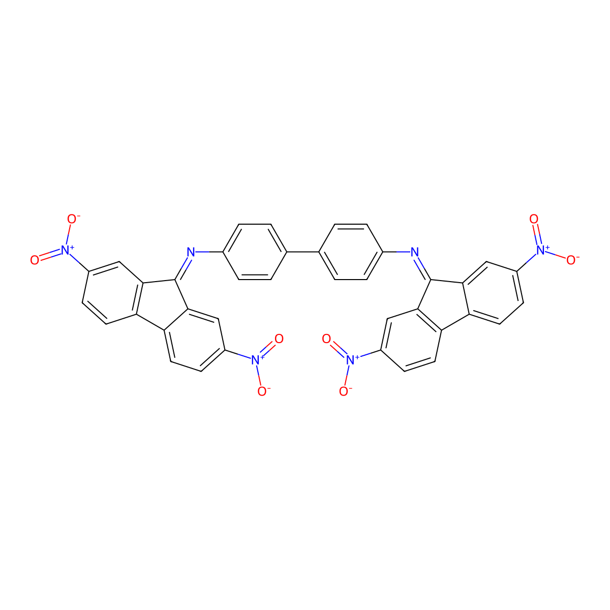 N-[4-[4-[(2,7-dinitrofluoren-9-ylidene)amino]phenyl]phenyl]-2,7-dinitrofluoren-9-imine molecular structure, CAS 5416-81-9