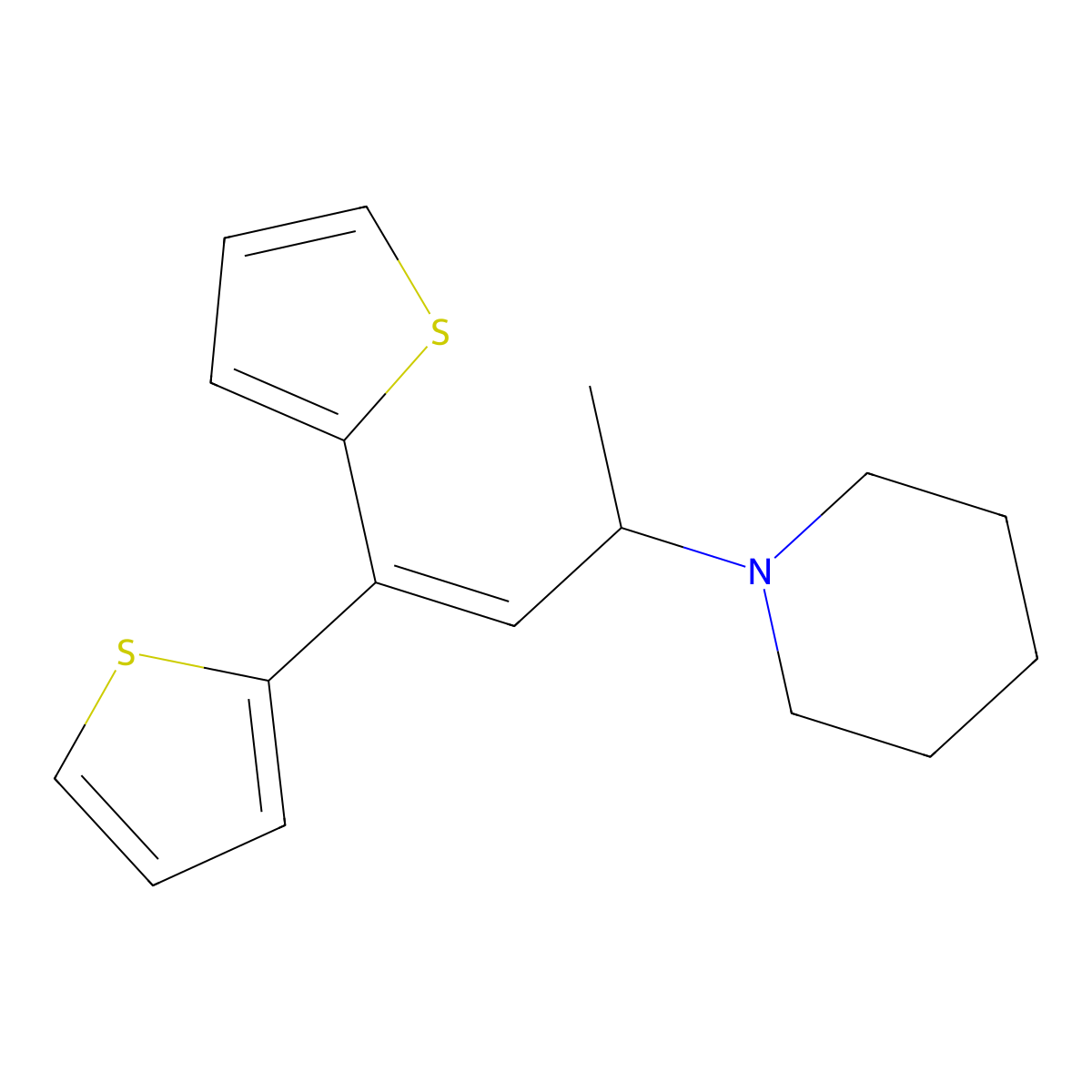 1-(1-Methyl-3,3-di-2-thienyl-2-propen-1-yl)piperidine molecular structure, CAS 54160-31-5
