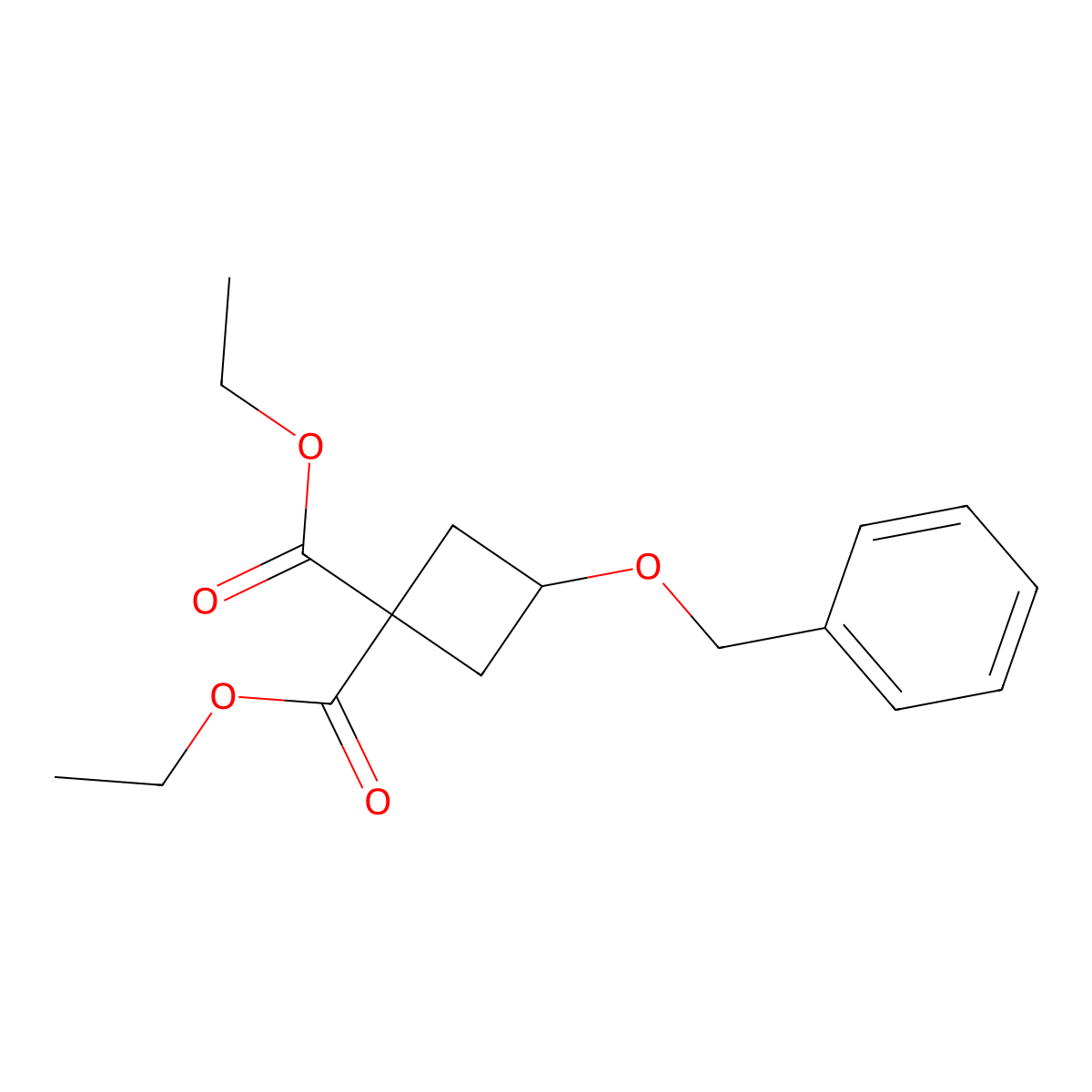 Diethyl 3-(benzyloxy)cyclobutane-1,1-dicarboxylate molecular structure, CAS 54166-15-3