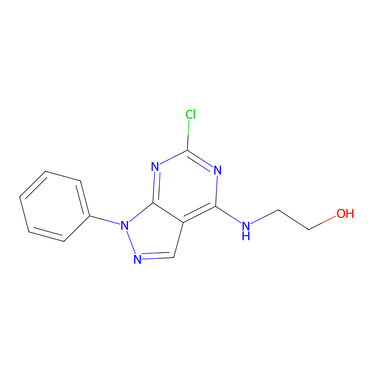 2-[(6-Chloro-1-phenylpyrazolo[3,4-d]pyrimidin-4-yl)amino]ethanol molecular structure, CAS 5417-99-2