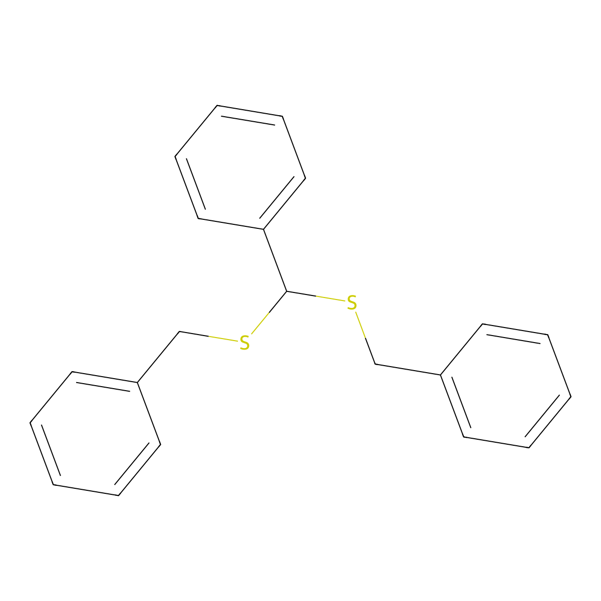 (Bis(benzylthio)methyl)benzene molecular structure, CAS 5418-20-2