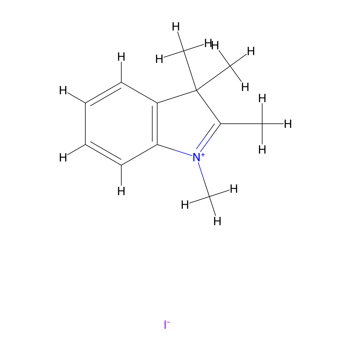 3H-Indolium, 1,2,3,3-tetramethyl-, iodide (1:1) molecular structure, CAS 5418-63-3
