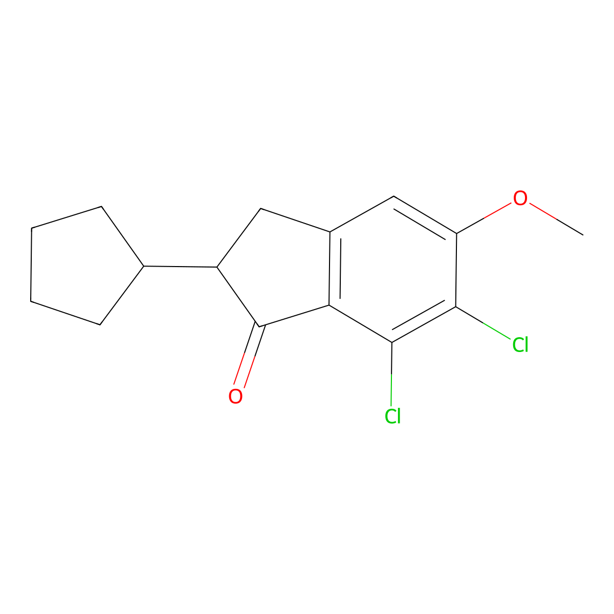 6,7-dichloro-2-cyclopentyl-5-methoxy-2,3-dihydro-1H-inden-1-one molecular structure, CAS 54197-02-3