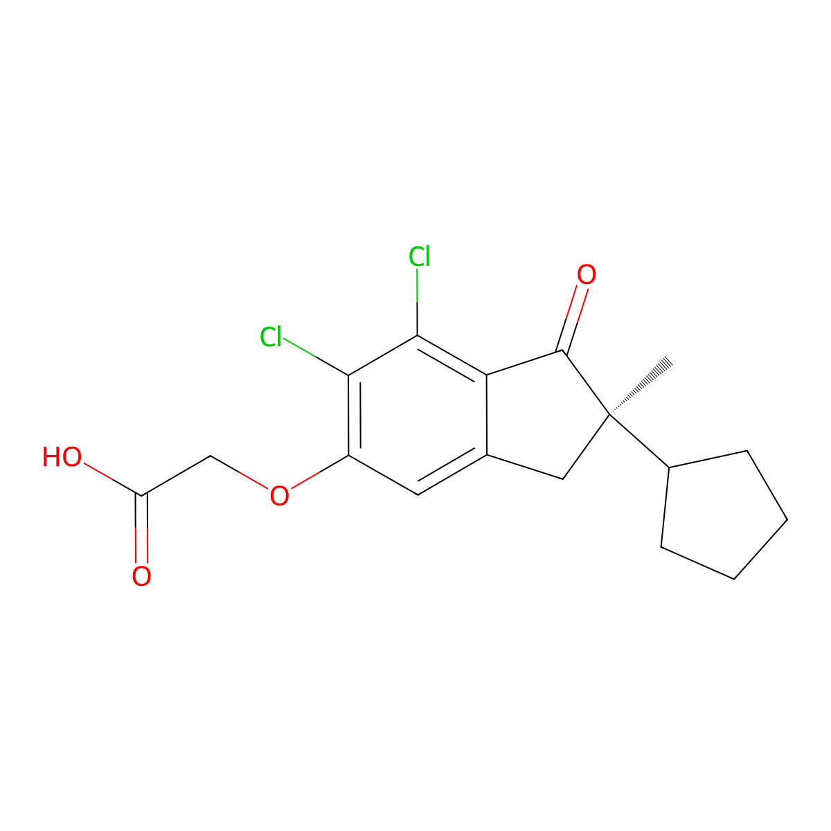 (R)-2-((6,7-Dichloro-2-cyclopentyl-2-methyl-1-oxo-2,3-dihydro-1H-inden-5-yl)oxy)acetic acid molecular structure, CAS 54197-31-8