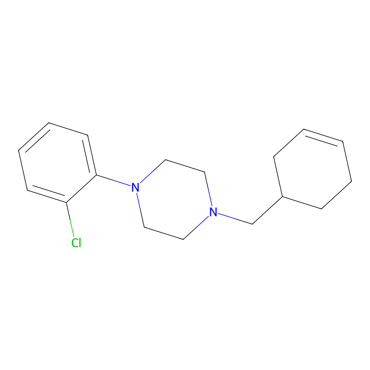 1-(2-Chlorophenyl)-4-(cyclohex-3-en-1-ylmethyl)piperazine molecular structure, CAS 5420-83-7
