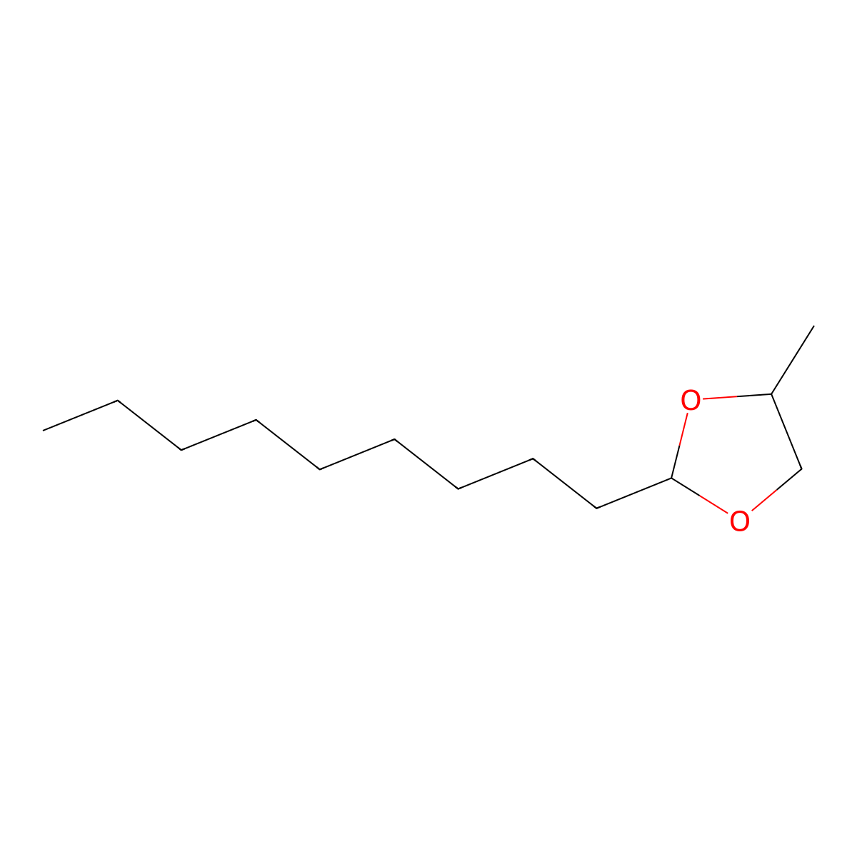 Decanal propylene glycol acetal molecular structure, CAS 5421-12-5