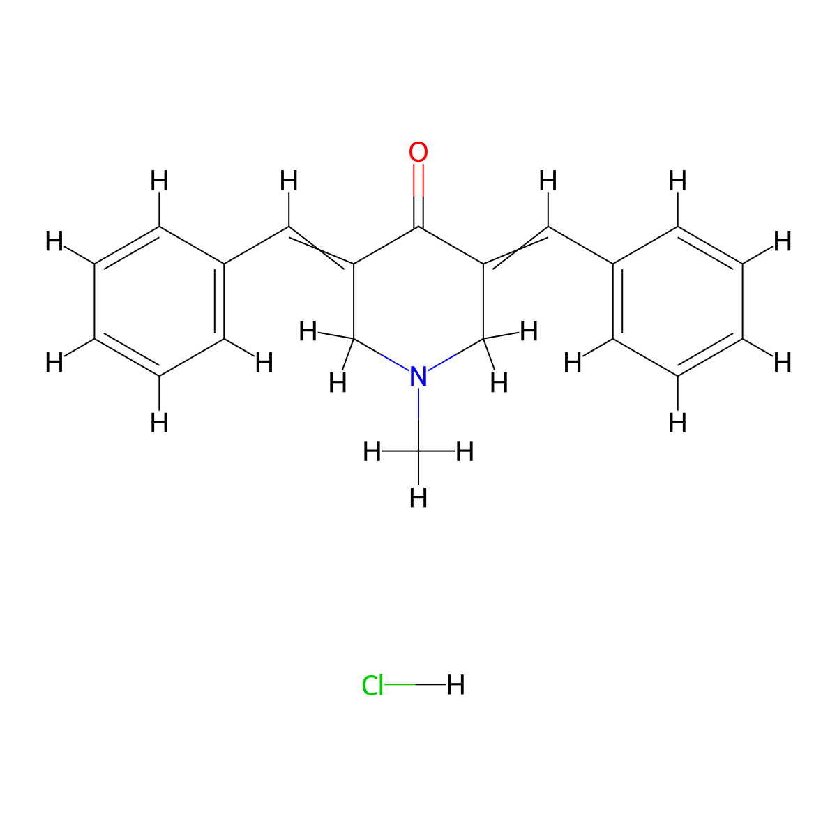 4-Piperidinone, 1-methyl-3,5-bis(phenylmethylene)-, hydrochloride molecular structure, CAS 54237-25-1