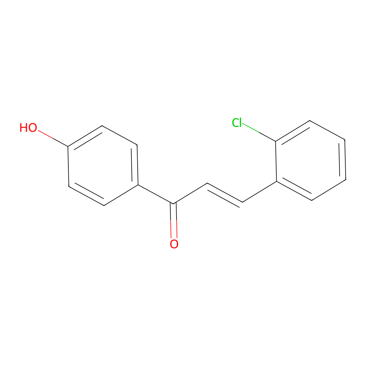 (2E)-3-(2-chlorophenyl)-1-(4-hydroxyphenyl)prop-2-en-1-one molecular structure, CAS 5424-02-2